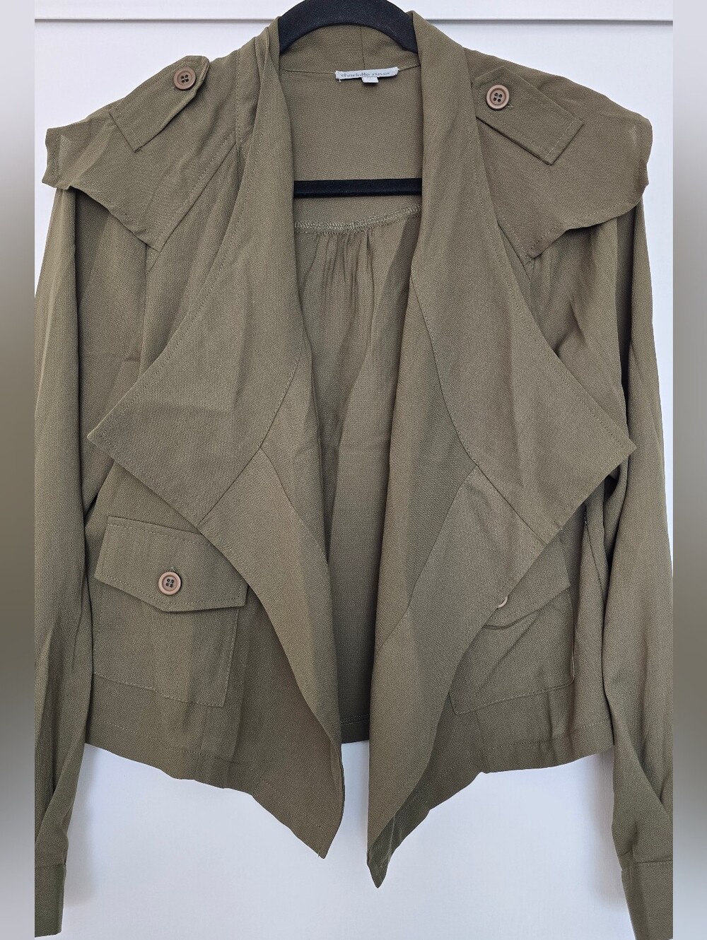 Charlotte Russe - Olive Green Lightweight Open Front Jacket With Pockets - Picture 2 of 4